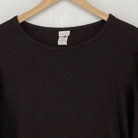 EILEEN FISHER Top M Viscose Blend Textured Crewneck Long Sleeve Brown USA VTG - Picture 4 of 13
